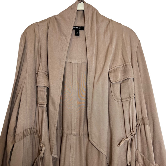 Torrid Womens Tan Twill Drape Open Front Anorak Style Jacket Size Medium/Large - Picture 2 of 6